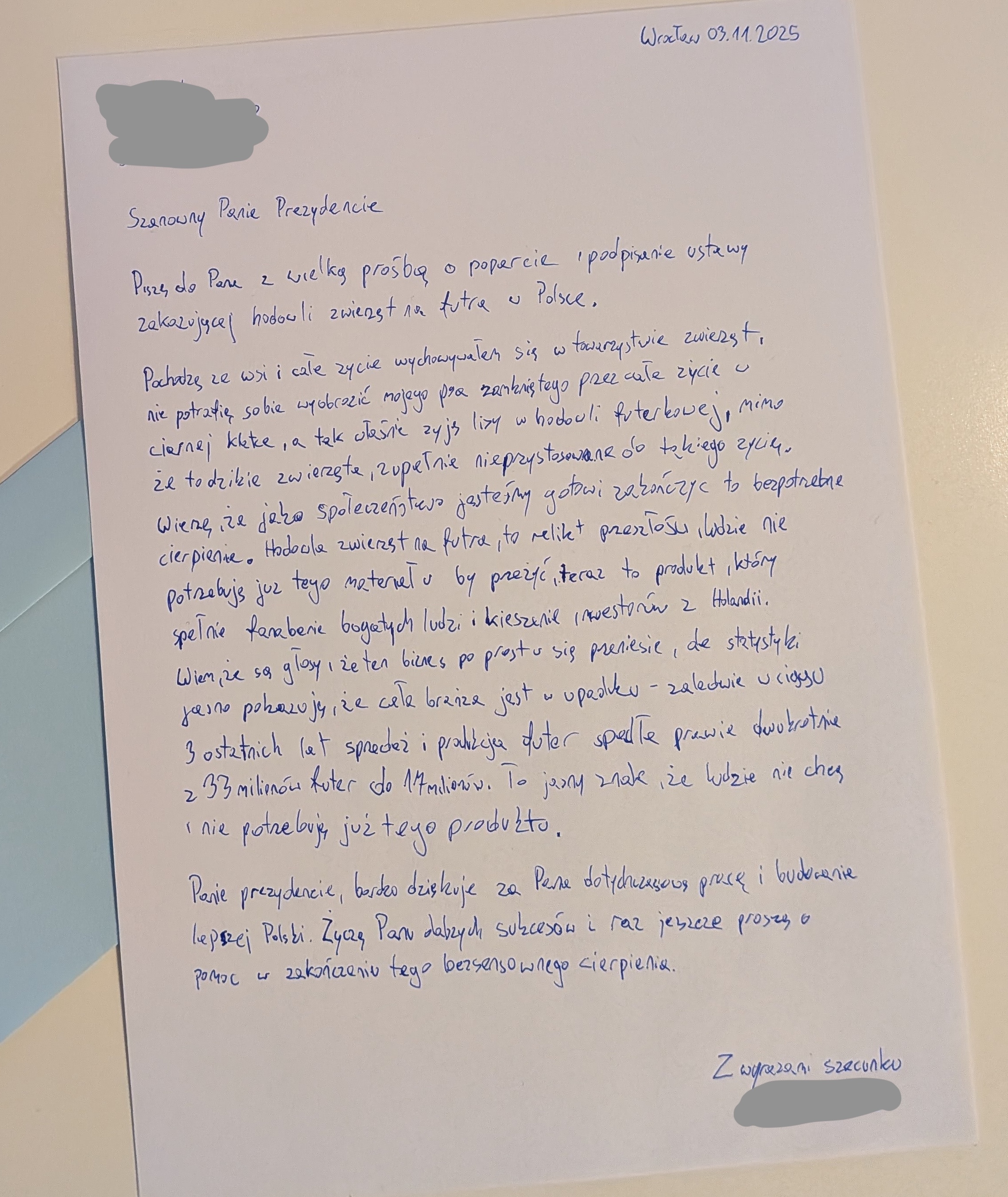 Zdjęcie listu przesłanego przez Piotrka